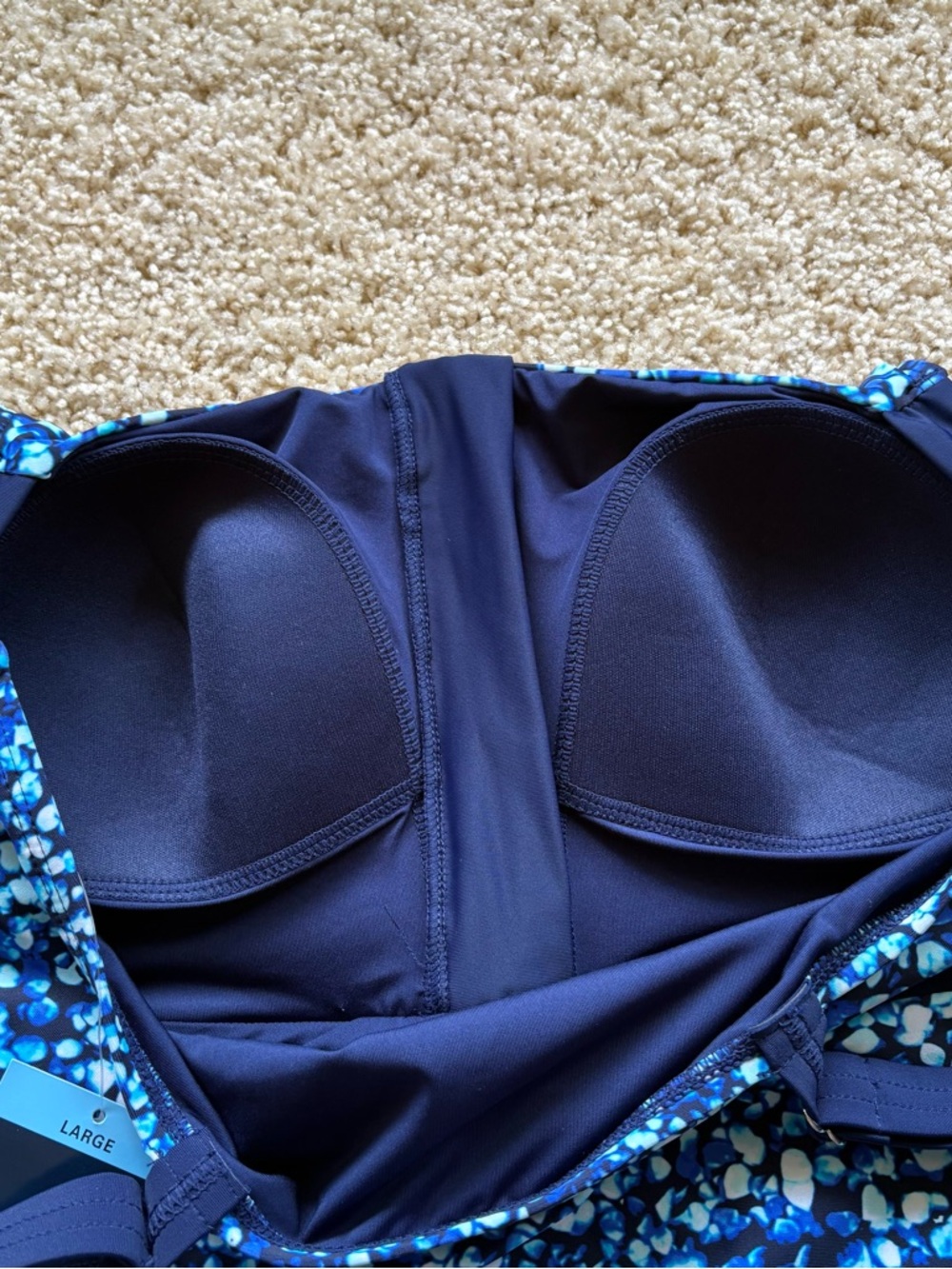Lands’ End Swim Dress Large Blue Print Zip Front One Piece Swimsuit NWT - Picture 4 of 7